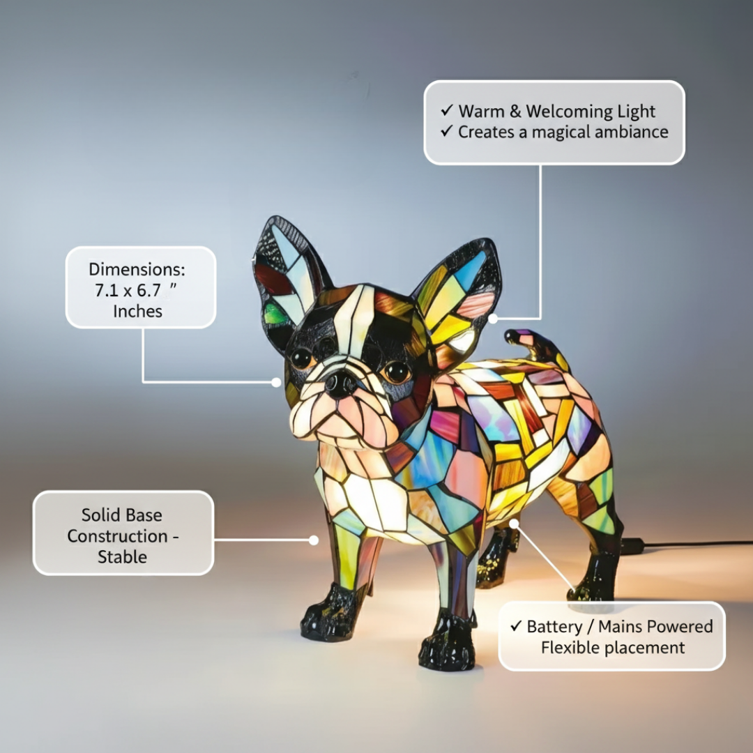 Boston Terrier Elegante – Lampada Artigianale in Vetro Colorato