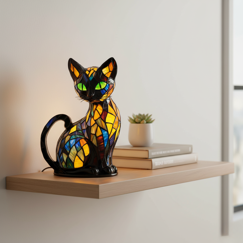 Felino Aggraziato – Lampada Artigianale in Vetro Colorato