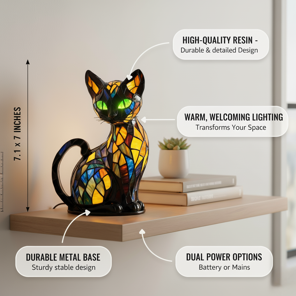 Felino Aggraziato – Lampada Artigianale in Vetro Colorato