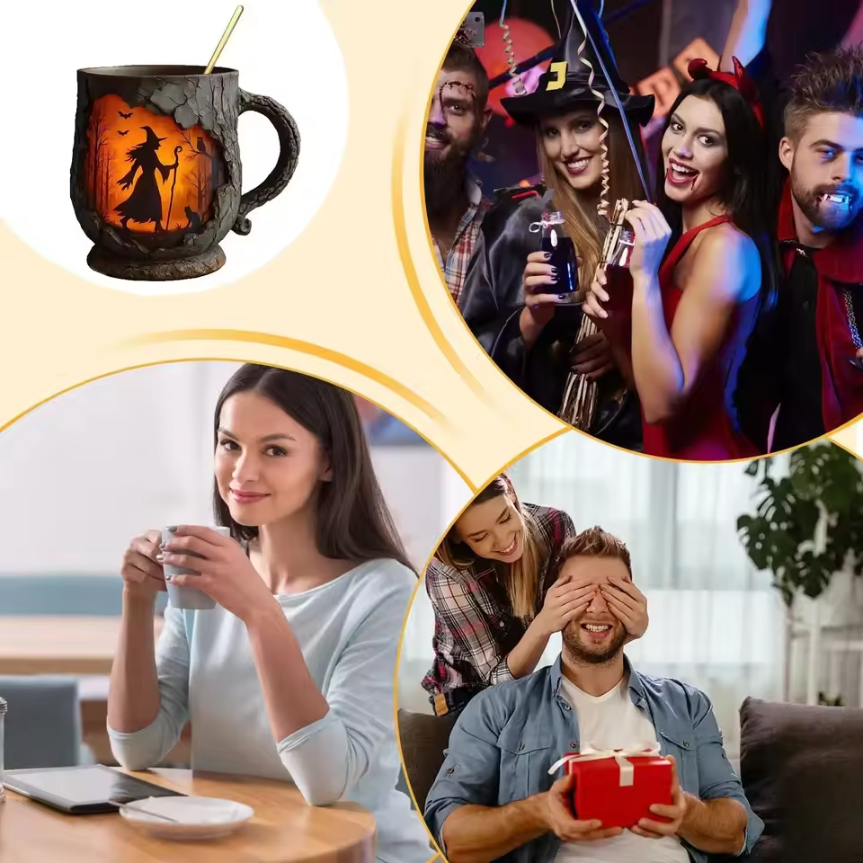 Strega e Gatto – Tazza Artigianale 3D di Halloween