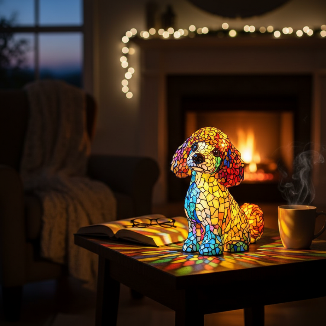 Poodle, il Fascino Aggraziato – Lampada Artigianale in Vetro Colorato