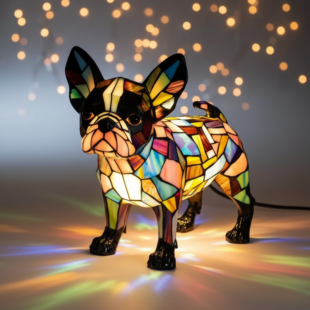 Boston Terrier Elegante – Lampada Artigianale in Vetro Colorato