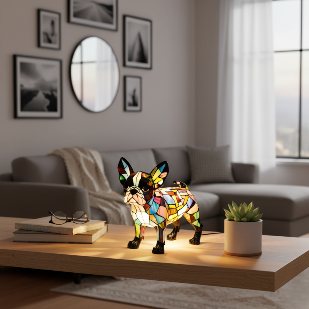 Boston Terrier Elegante – Lampada Artigianale in Vetro Colorato