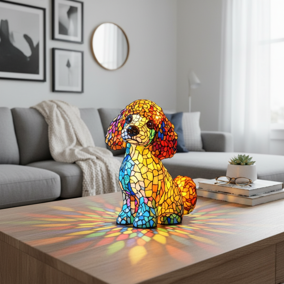 Poodle, il Fascino Aggraziato – Lampada Artigianale in Vetro Colorato