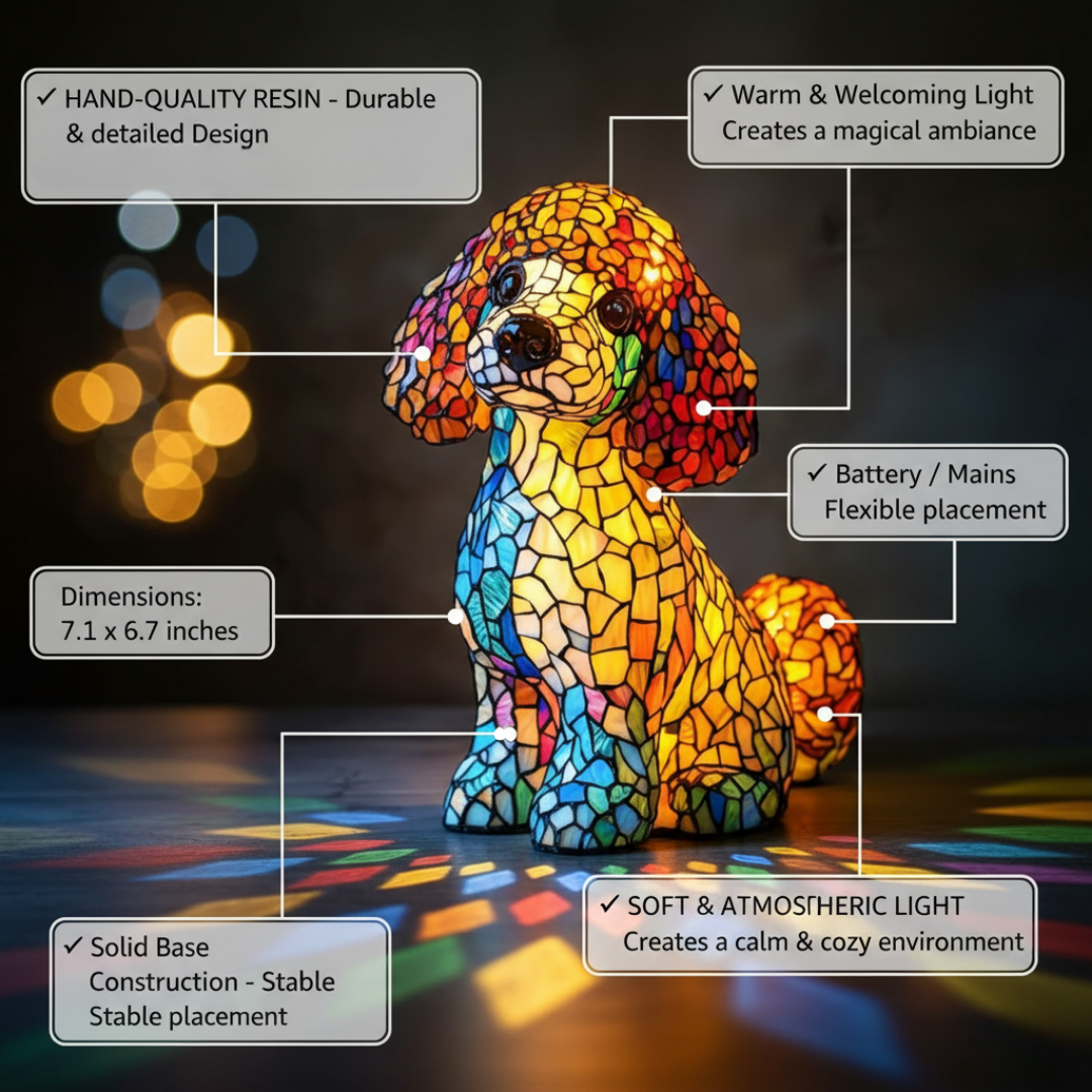 Poodle, il Fascino Aggraziato – Lampada Artigianale in Vetro Colorato