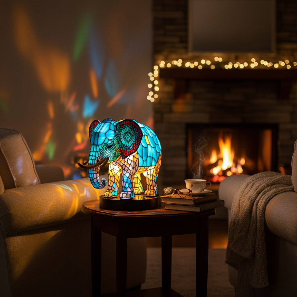 Elefante Incantevole Noa – Lampada Artigianale in Vetro Colorato