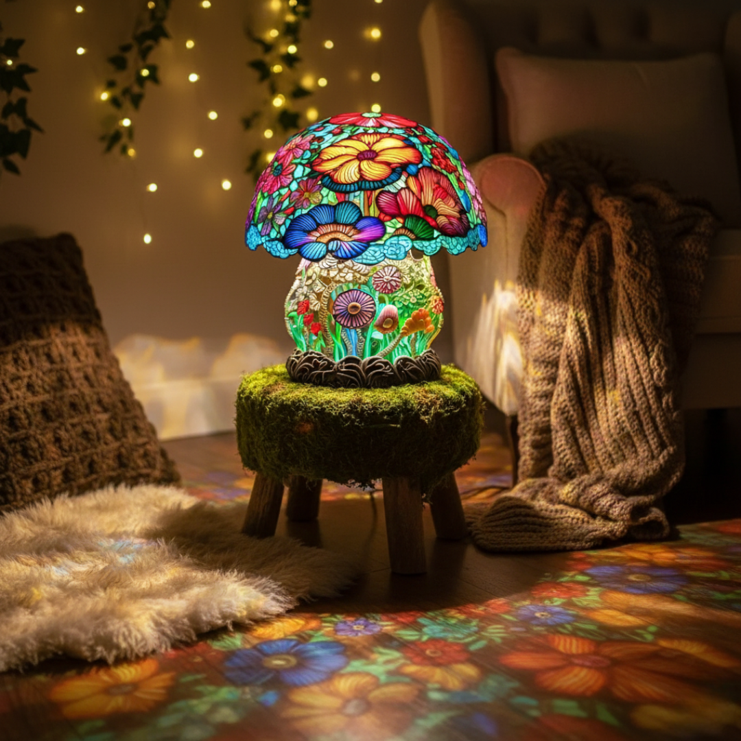 Fungo Incantevole – Lampada Artigianale in Vetro Colorato