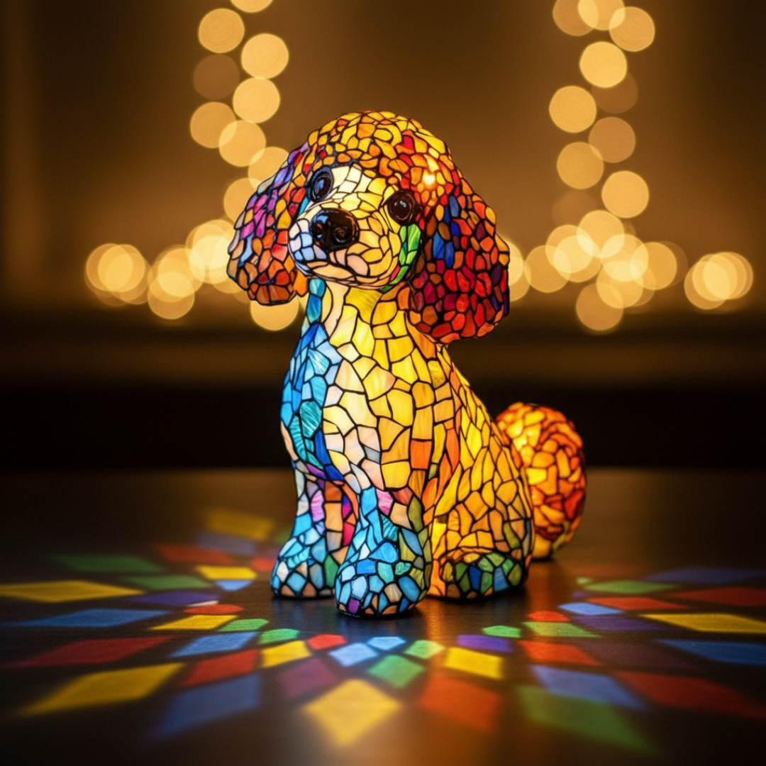 Poodle, il Fascino Aggraziato – Lampada Artigianale in Vetro Colorato