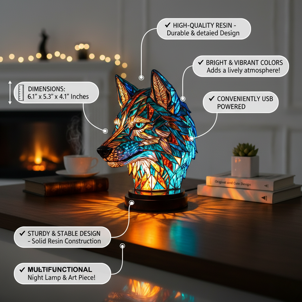Lupo Incantevole Bo – Lampada Artigianale in Vetro Colorato