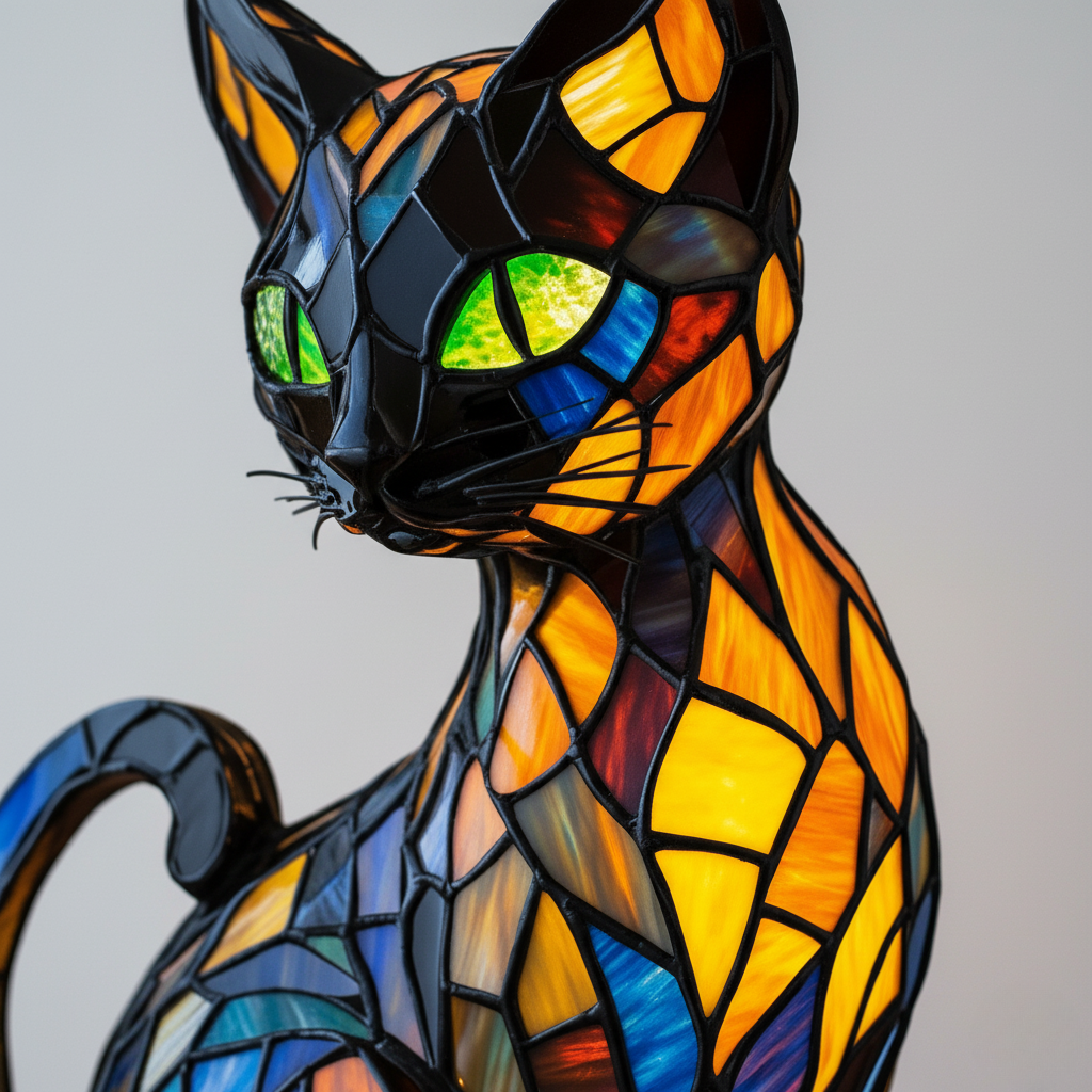 Felino Aggraziato – Lampada Artigianale in Vetro Colorato