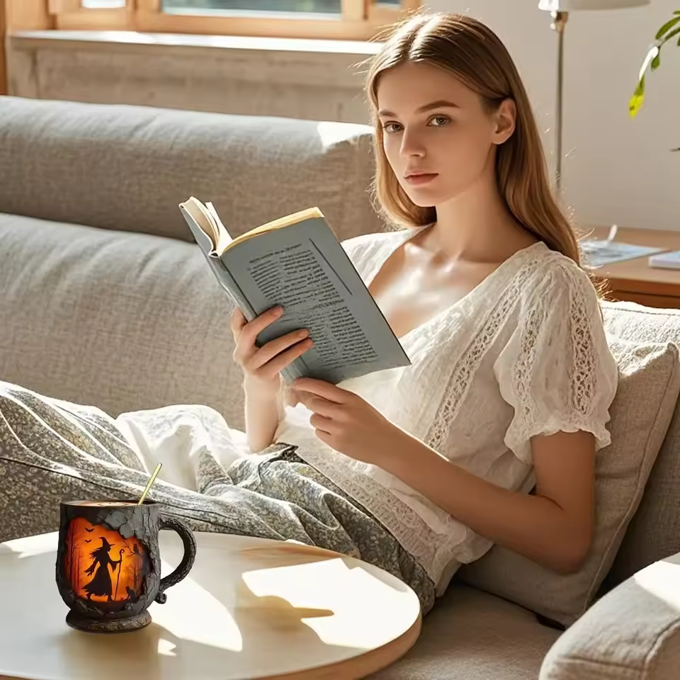 Strega e Gatto – Tazza Artigianale 3D di Halloween