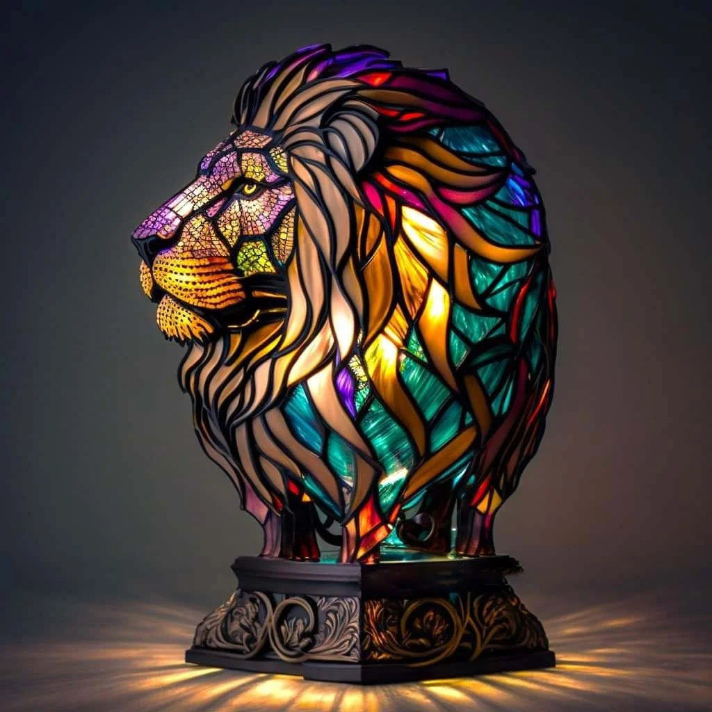 Leone Incantato Mufasa – Lampada Artigianale in Vetro Colorato