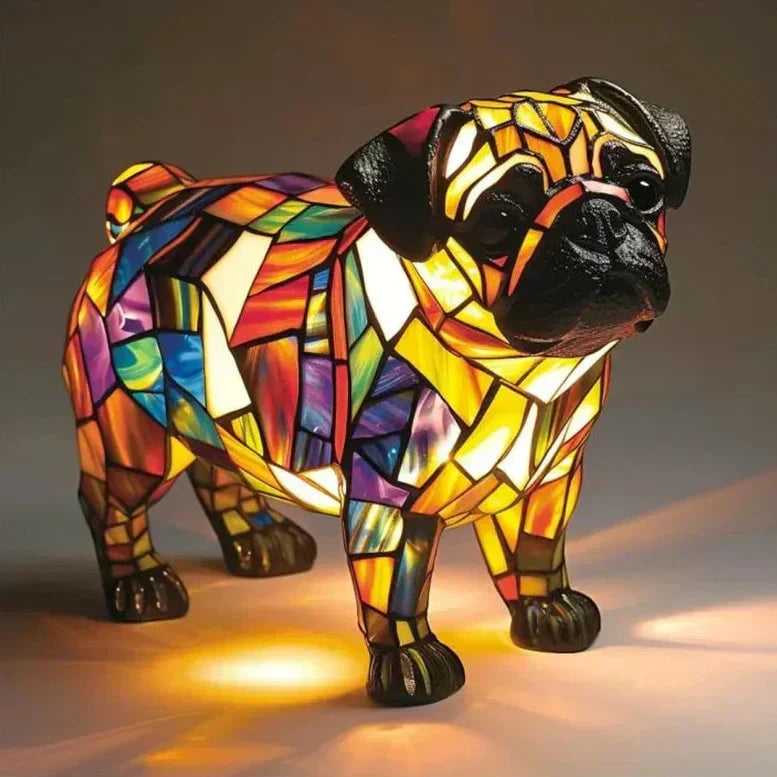 Pug Splendente – Lampada Artigianale in Vetro Colorato
